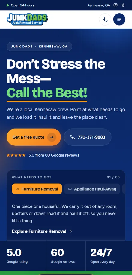 The Junk Dads website on a phone